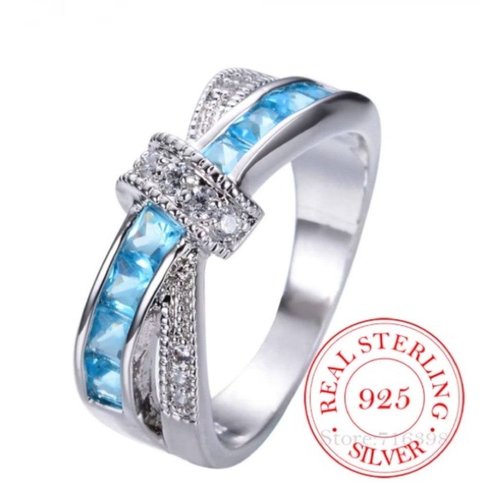 S925 Sterling Vintage Blue Ring.